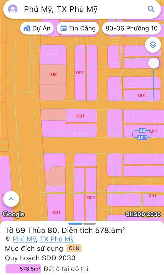 Bán đất mặt tiền đường lê duẩn tp phú mỹ brvt 575m2 40m mặt tiền đường