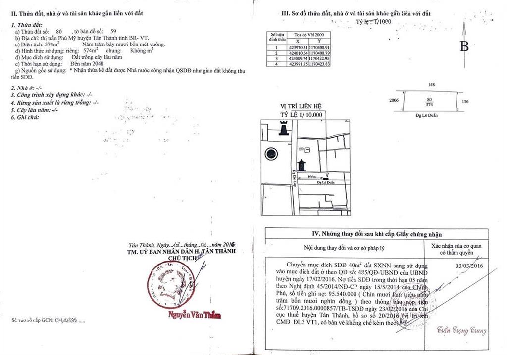 Bán đất mặt tiền đường lê duẩn tp phú mỹ brvt 575m2 40m mặt tiền đường