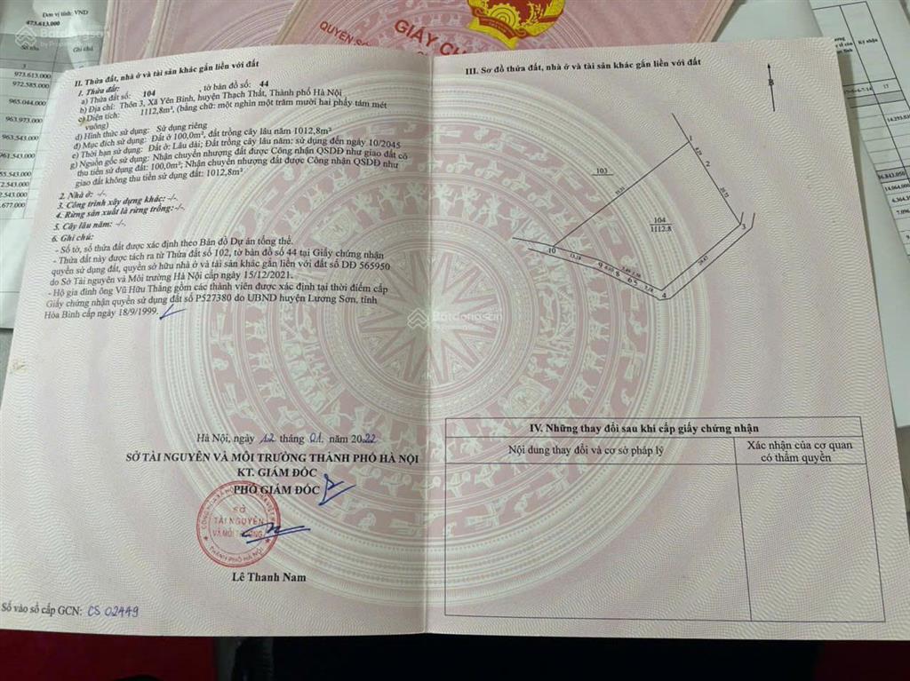Siêu phẩm nghỉ dưỡng 1112m2 đất yên bình, thạch thất. giá chỉ có 6,5tr/1m.