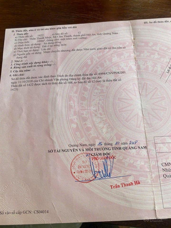 Bán lô đất đẹp sát sông thông thoáng khu du lịch cẩm thanh, 100m2