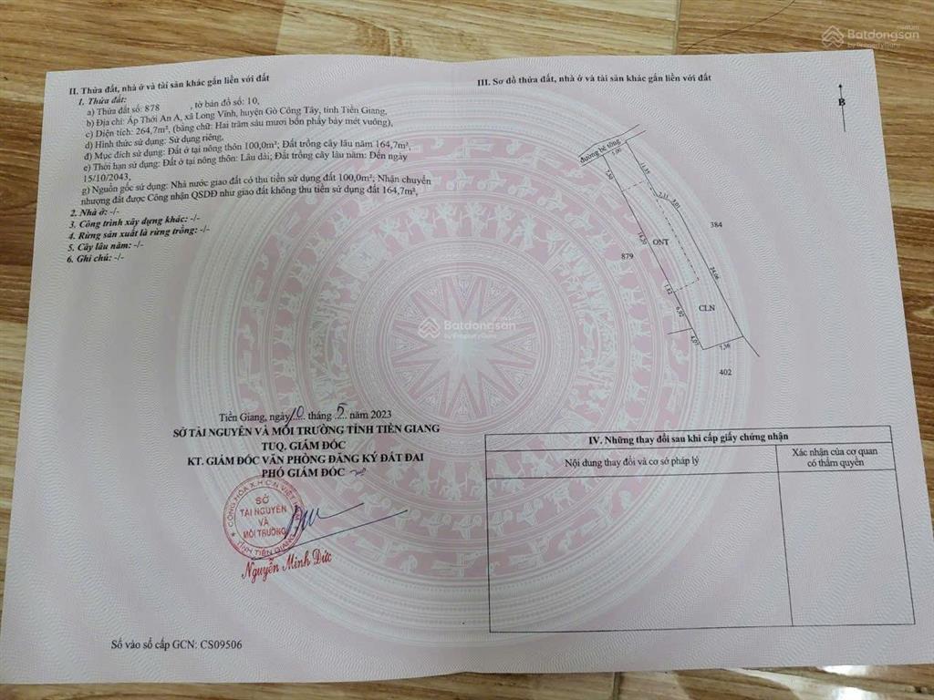 Cần bán lô đất nền đường bê tông 3m thông thoáng ấp thới an a xã long vĩnh gct, tiền giang.