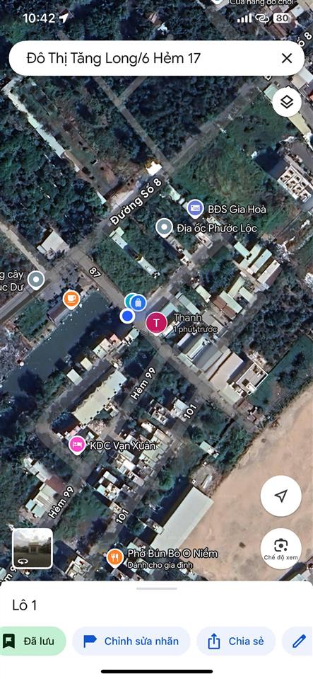 Đất 2 mặt tiền sát kđt đông tăng long, đường số 8, gần vinhome grand park 97.4m² đường 8m