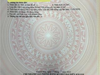 Bán đất diện tích nhỏ, đường lớn xây nhà ở 54 m2 giá 1,6 tỷ diên lạc  diên khánh!