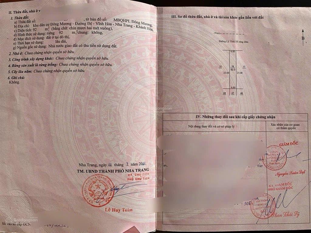 Siêu phẩm 3 lô liền kề mặt tiền lý thái tổ rộng 20m hòn xện, nha trang 276m ngang 12m giá 85tr/m