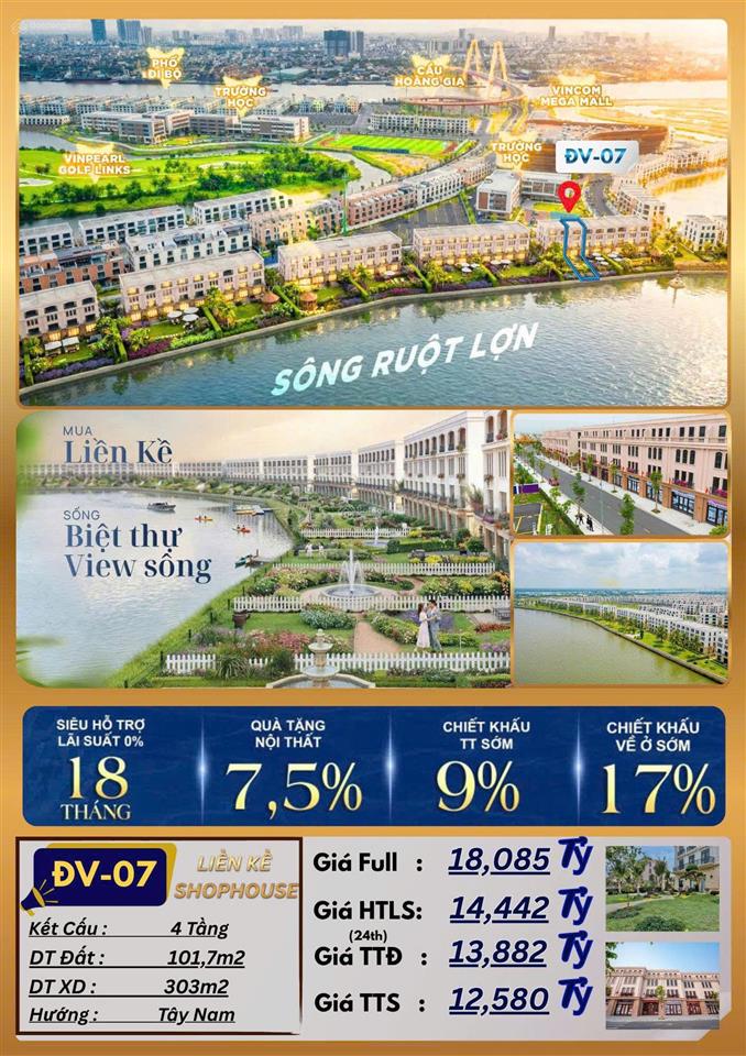 Đv07 căn shohouse view sông + 100m2 sân vườn sau nhà tự cải tạo giá trị sống cực hưởng thụ.