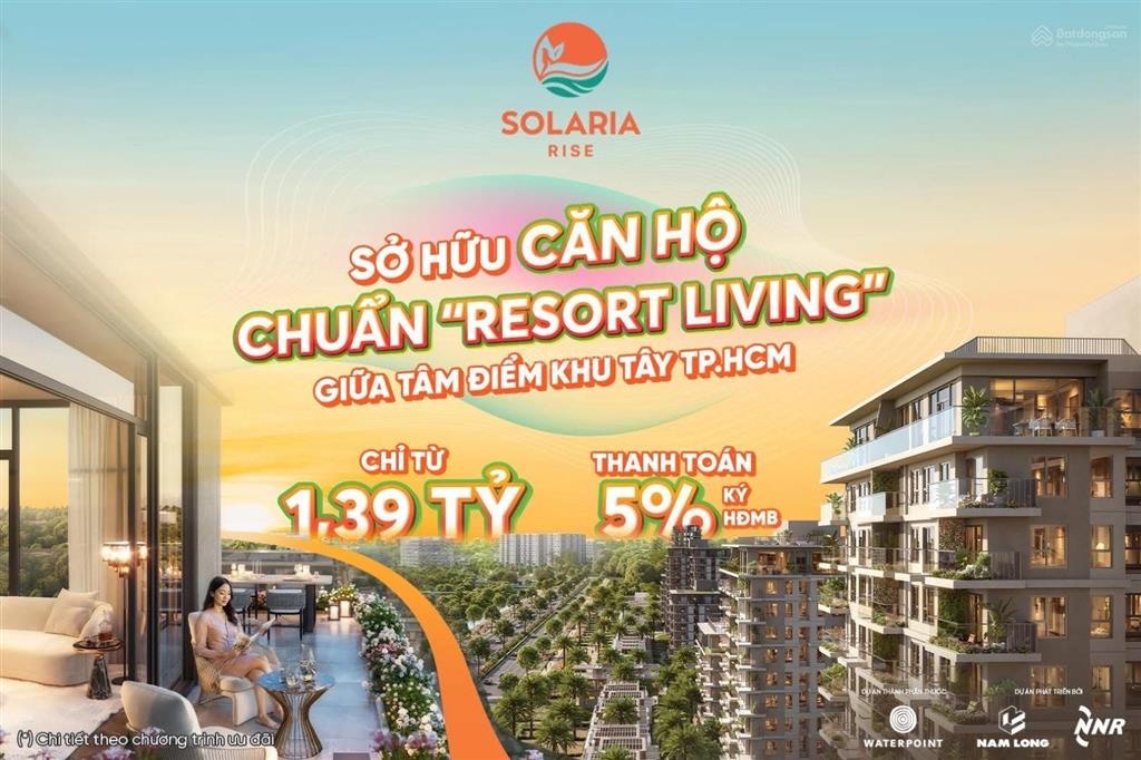 Căn hộ nghỉ dưỡng solaria waterpoint. thanh toán 24 tháng. chỉ 20% đến khi nhận nhà. 5% kí hđmb