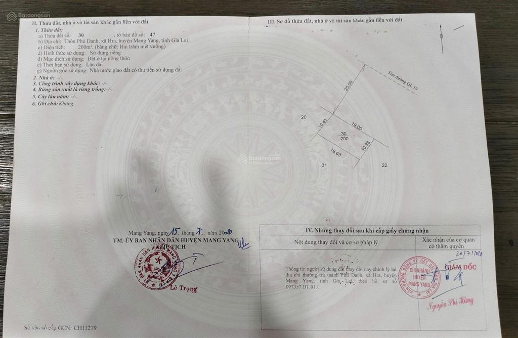 Đất mặt tiền quốc lộ 19, thôn phú danh, xã hra, mangyang, gia lai