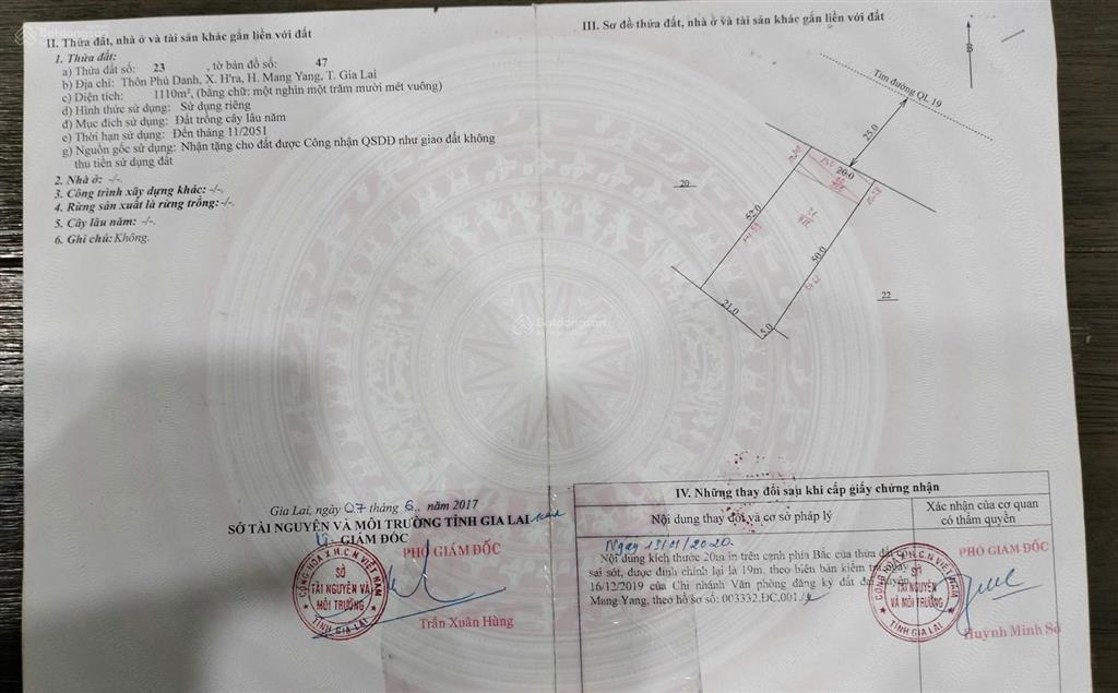 Đất mặt tiền quốc lộ 19, thôn phú danh, xã hra, mangyang, gia lai