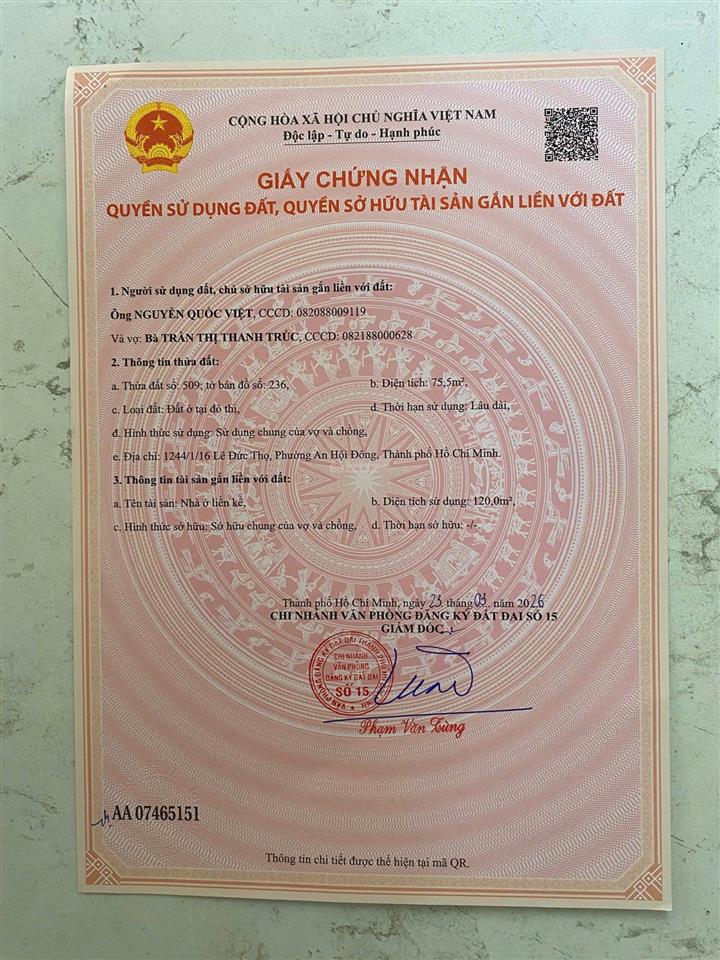 Chính chủ 1244/1/16 lê đức thọ, gò vấp (gần kênh tham lương)