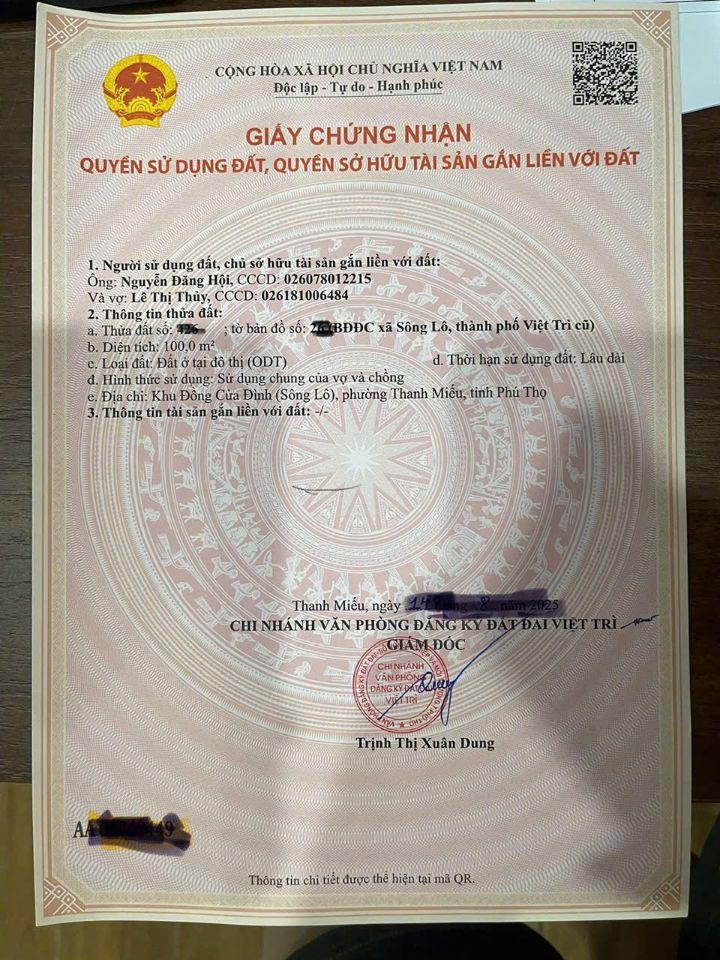 Bán lô đất 2 mặt tiền đường kinh doanh băng 2 Hùng Vương, Việt Trì 100m MT 5m 3,2 tỷ có TL 0988296228