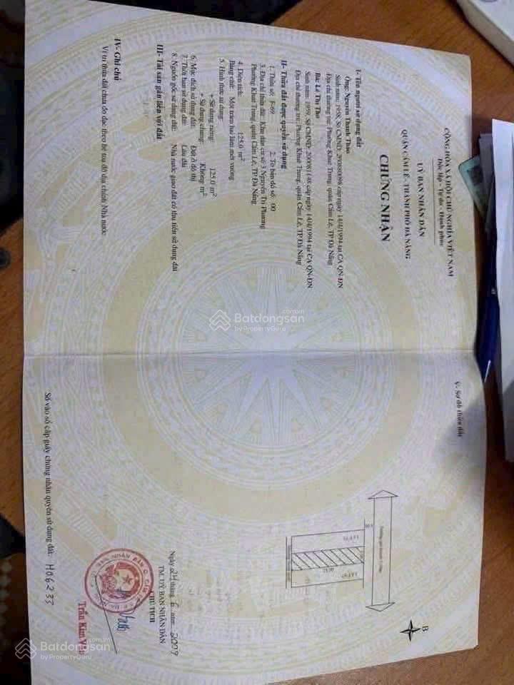 Chào bán lô đất mặt tiền đường 5m5 vỉa hè 3m phạm sư mạnhkhuê trungcẩm lệđà nẵng
diện tích 125m