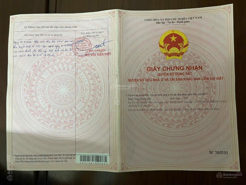 Chính chủ bán đất mặt đường kênh chính tây phủ lý, hà nam (cũ)