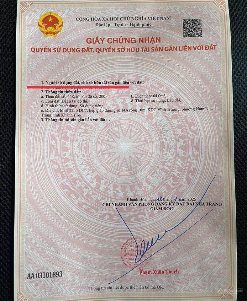 Cơ hội đầu tư đất nền vĩnh trường nam nha trang  64m², đường 10m ô tô tránh nhau