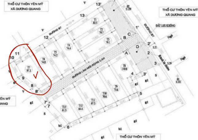 Bán đất tđc thôn yên mỹ,  xã dương quang,  gia lâm, mặt tiền 5m, nở hậu.