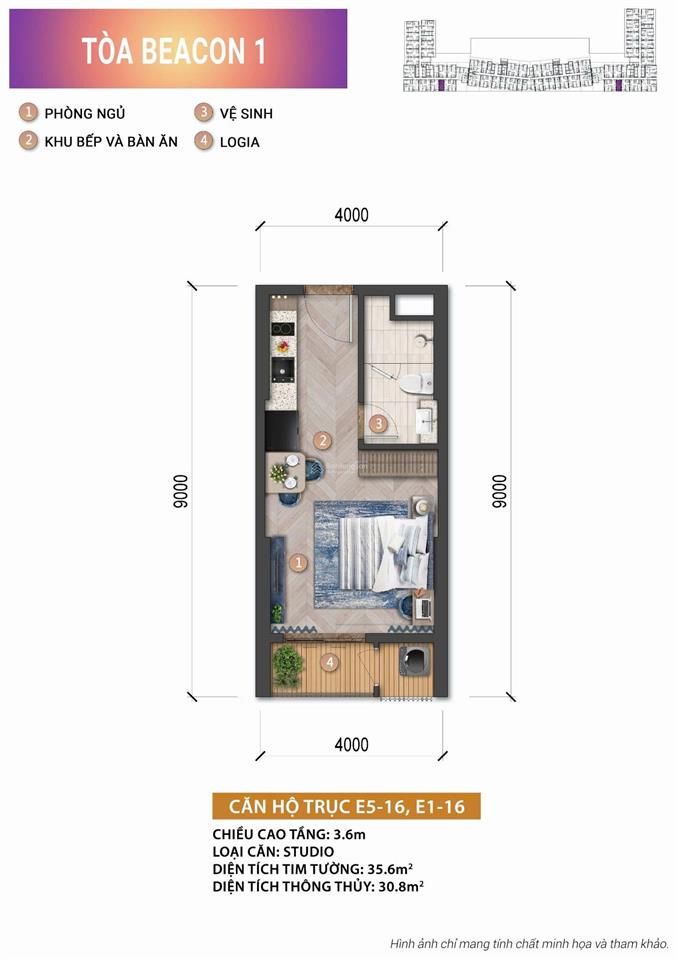 Studio 37,9m2 tầng 25 giá bán 2 tỷ thanh toán sớm