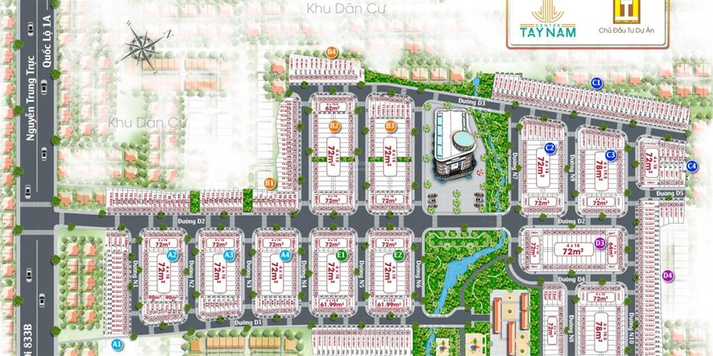 Chính chủ bán nền liền kề góc vị trí đẹp nhất dự án tại tây nam center, 1,584 tỷ, 72m2