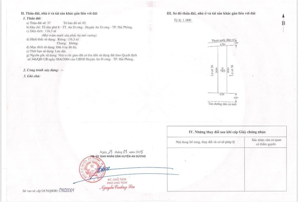 Chính chủ gửi bán lô đất đẹp  vị trí trung tâm an dương
