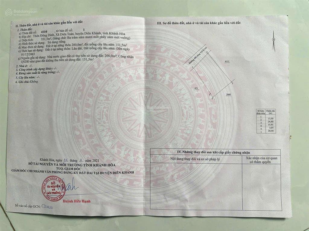 Đất đầu tư thôn đông dinh, diên toàn, diên khánh, phù hợp tách 2 lô, sát khu tđc diên toàn