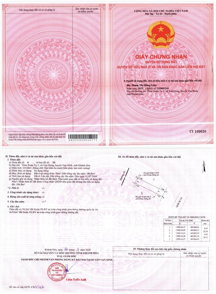 Mặt tiền ql1a kinh doanh buôn bán xã vạn hưng, vạn ninh, khánh hoà