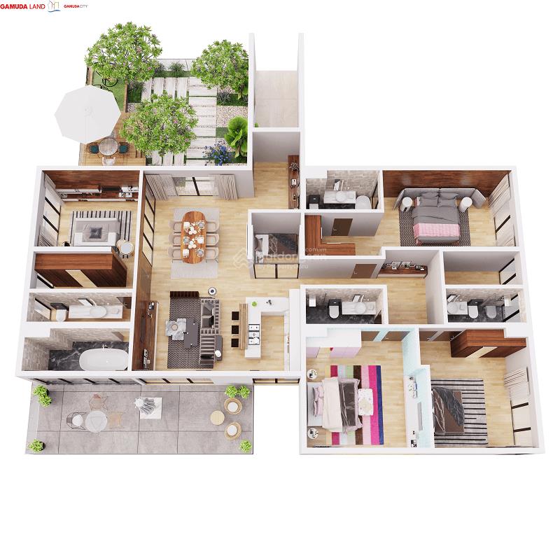 Cc cần bán gấp căn penthouse 158m2, view sông hồng, sân vườn đẹp tại the zen gamuda hà nội