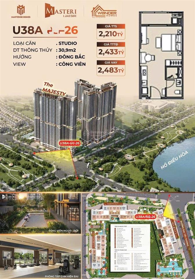 Bán nhanh studio 30m2 lake side tại ocean park chỉ 1.93 tỷ