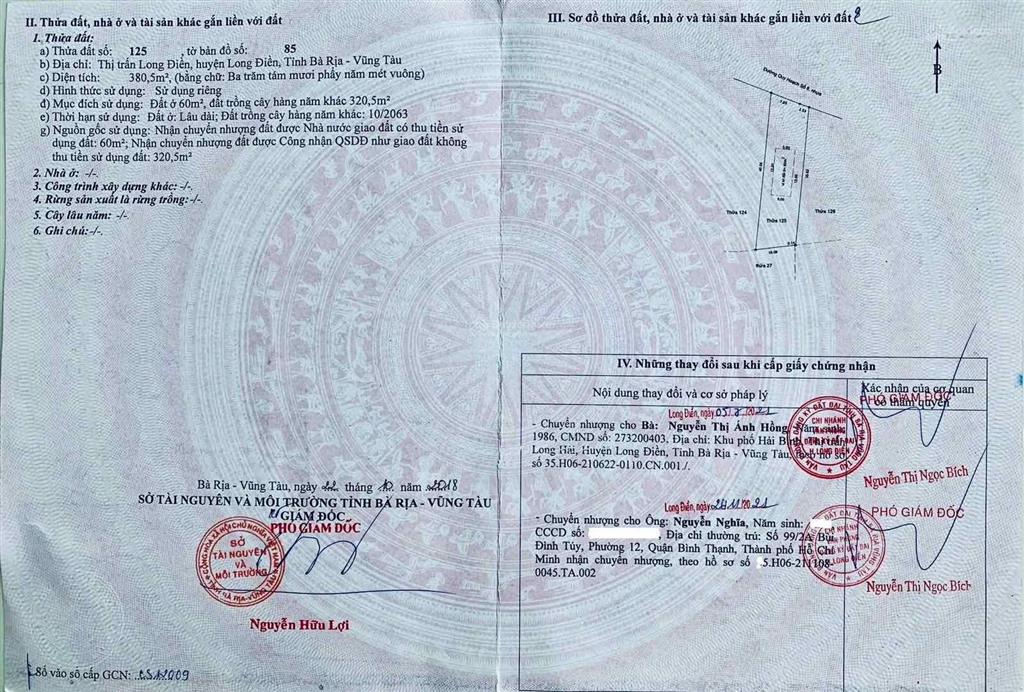 Bán đất biệt thự đơn lập tại mặt tiền đường số qh8 thửa số 125, long điền, 7,9 tỷ, 380.6m2