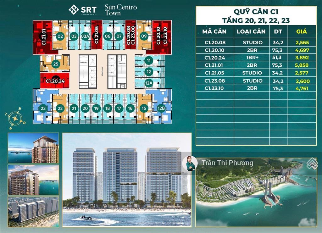 Căn nổi bật giá full 1,8 tỷ  view biển sun centro town.  0396 369 ***