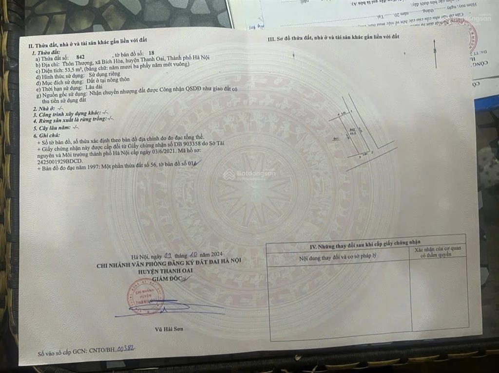 Bán lô 53.5m tại bích hoà . thanh oai