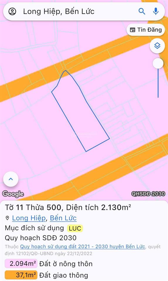 Chính chủ cần bán đất diện tích 2130m2, xã long hiệp, huyện bến lức, tỉnh long an