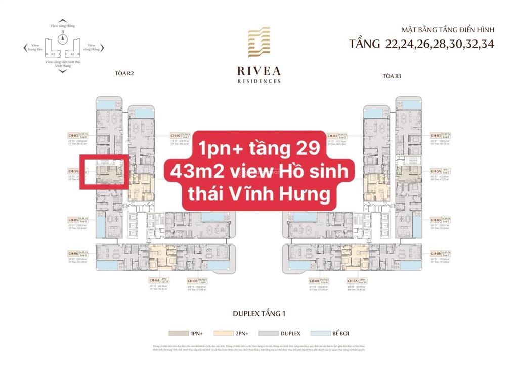 Căn hộ 1pn+ 47.3m2 rivea vĩnh hưng giá đầu tư. tầng cao view hồ tts chỉ 5.4 tỷ