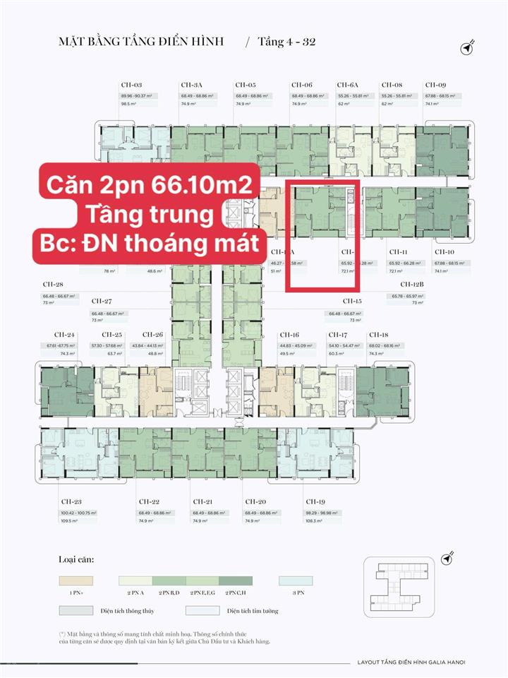 Hàng hiếm căn 2pn + 66m2 galia ban công đông nam, view nội khu thoáng mát. giá đầu tư chỉ 4,x tỷ