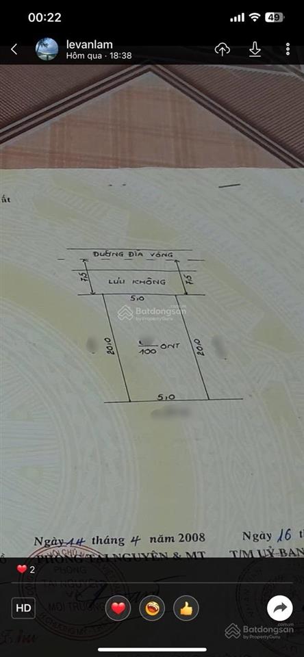 Bán đất mặt đường liên xã 100m2 full thổ cư