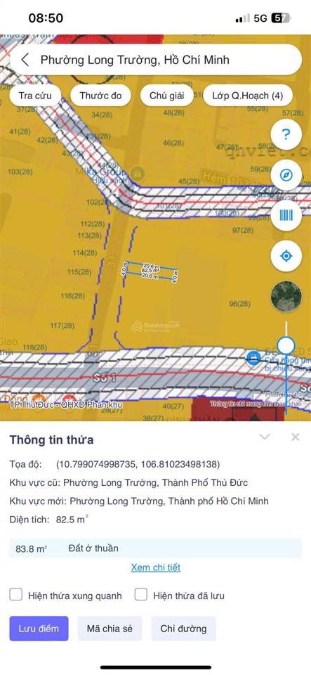 Đất nền gần cầu ông nhiêu, long trường chỉ 54tr/m2 dt 82,5m² (4x21m) full thổ cư