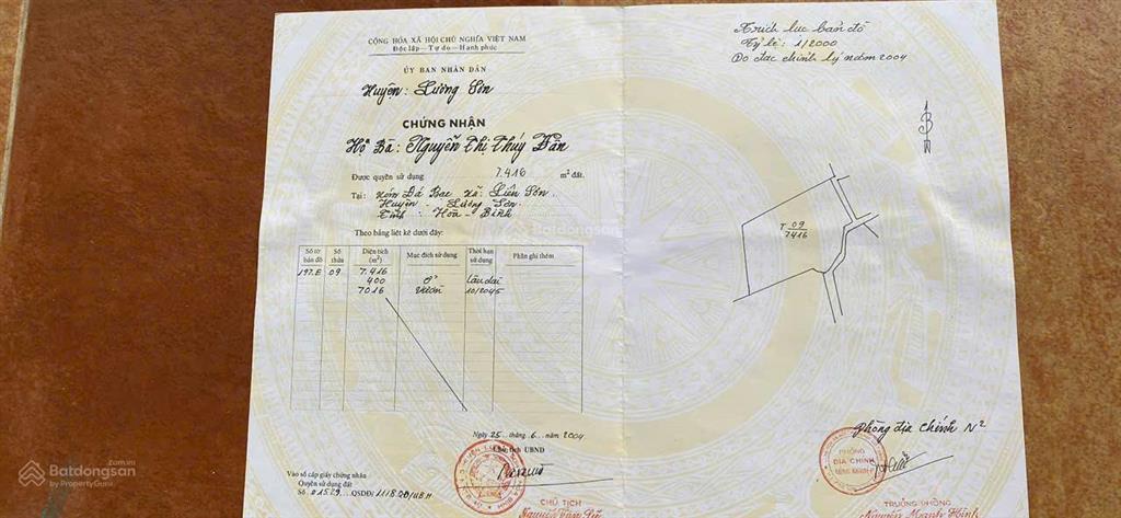 Chính chủ gửi bán nô đất siêu đẹp đá bạc, liên sơn, hòa bình, 7.450m2 có 400m2 thổ cư, có sổ