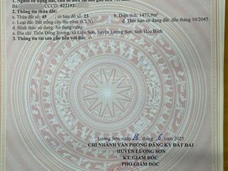 Bán đất lô góc tại đồng xương, lương sơn, hòa bình cũ, nay thuộc phú thọ. dt 1.474 m2, thổ cư 200m