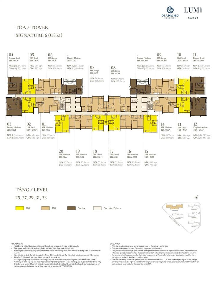 Siêu phẩm 3 phòng ngủ diện tích hợp lý nhất lumi hà nội 96.5m2 giá bán 8.x tỷ