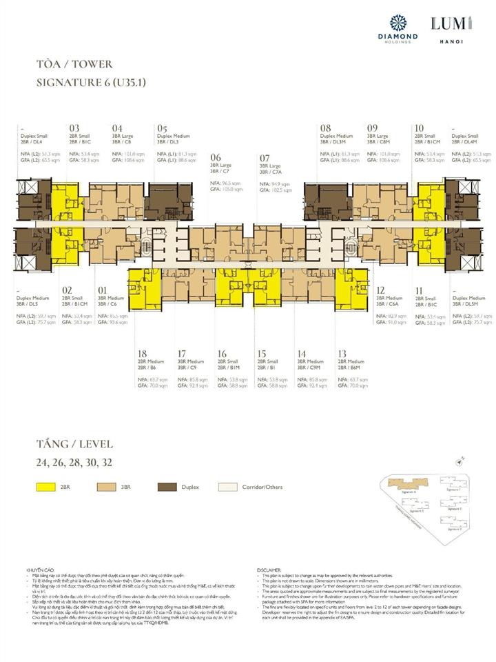 Siêu phẩm 3 phòng ngủ diện tích hợp lý nhất lumi hà nội 96.5m2 giá bán 8.x tỷ