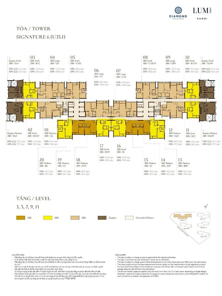 Siêu phẩm 3 phòng ngủ diện tích hợp lý nhất lumi hà nội 96.5m2 giá bán 8.x tỷ