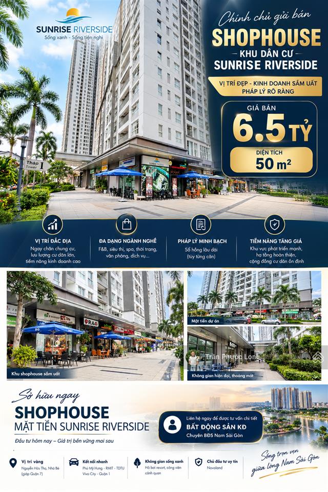Bán shophouse sunrise riverside 50m2 giá 6.5 tỷ  khu dân cư 5000 dân. kinh doanh đa ngành nghề
