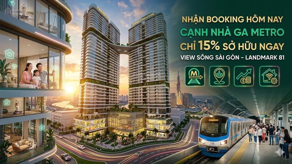 Nhận booking căn hộ emerald boulevard cđt lê phong  biểu tượng mới mặt tiền ql13metro số 2