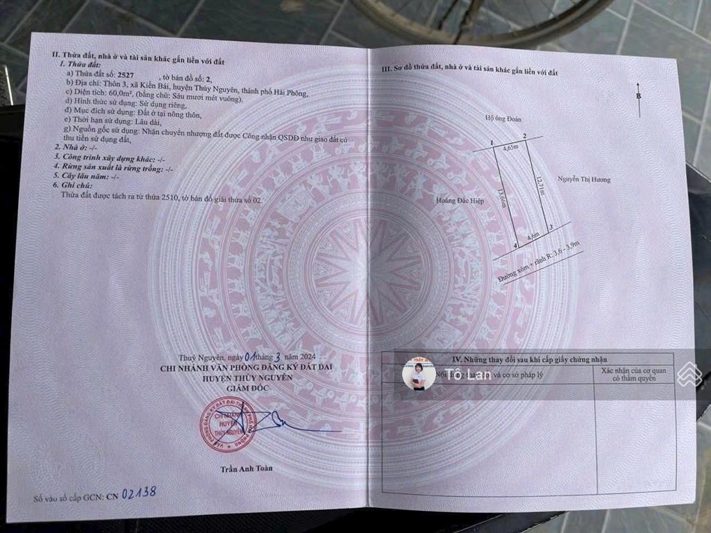 Chị chủ cần thanh khoản gửi lô đất đẹp tại tdp 3 kiền bái thiên hương tp hải phòng