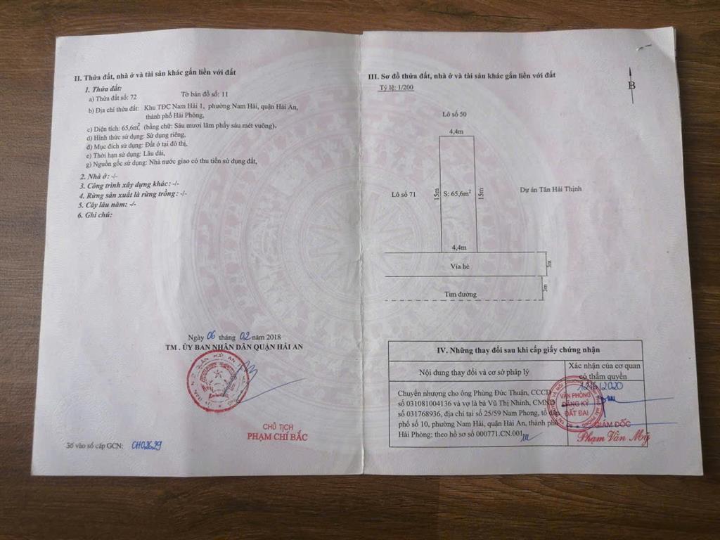 Bán lô đất 65,6m2 Thuộc Khu Tái Định Cư Nam Hải 1 - Quận Hải An - Hải Phòng.