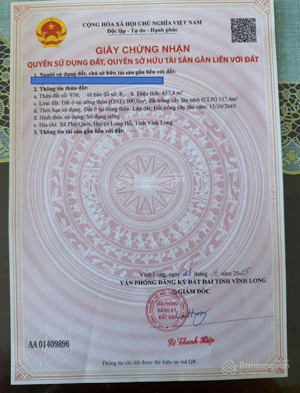 Cần bán lô đất với giá 3,85 tỷ vnd tiếp giáp dự án của kita group tại vĩnh long