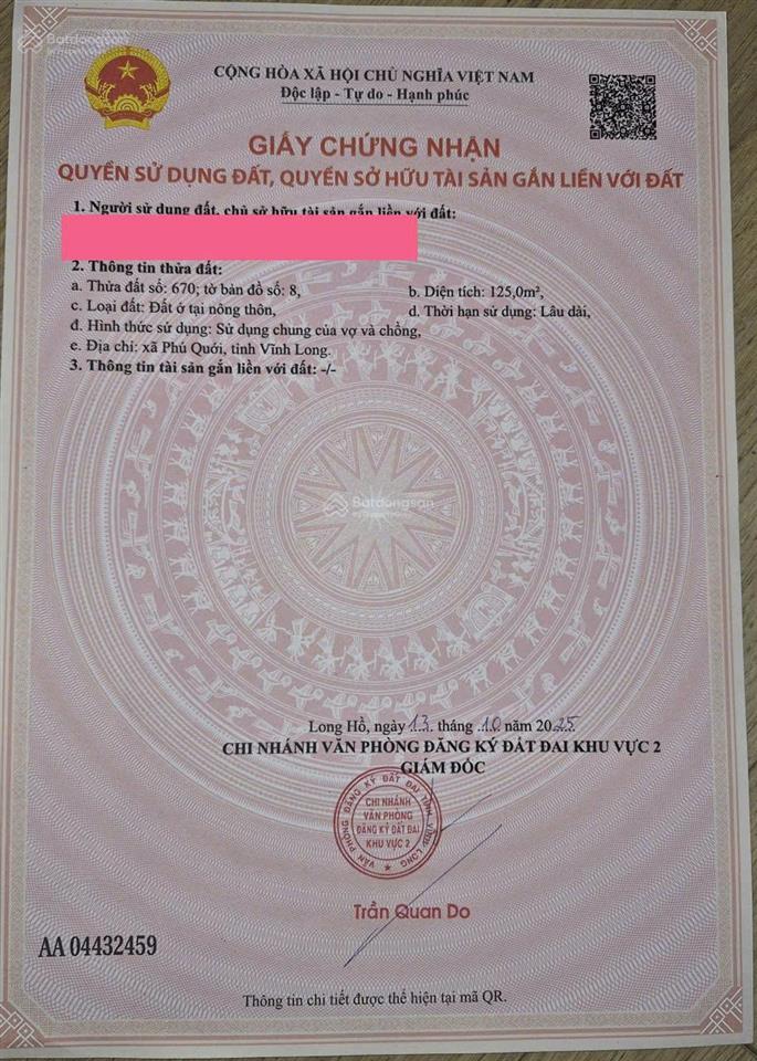 Cần bán lô đất với giá 1.6 tỷ vnd, diện tích 125 m2 tiếp giáp dự án của kita group tại vĩnh long