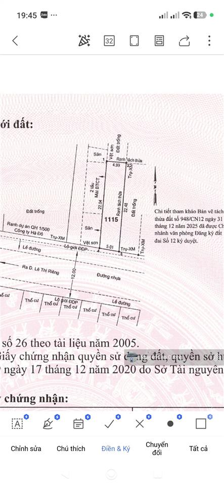 Còn 01 lô đất mặt tiền trục chính hà đô 5x23m , lê thị riêng, thới an, q12