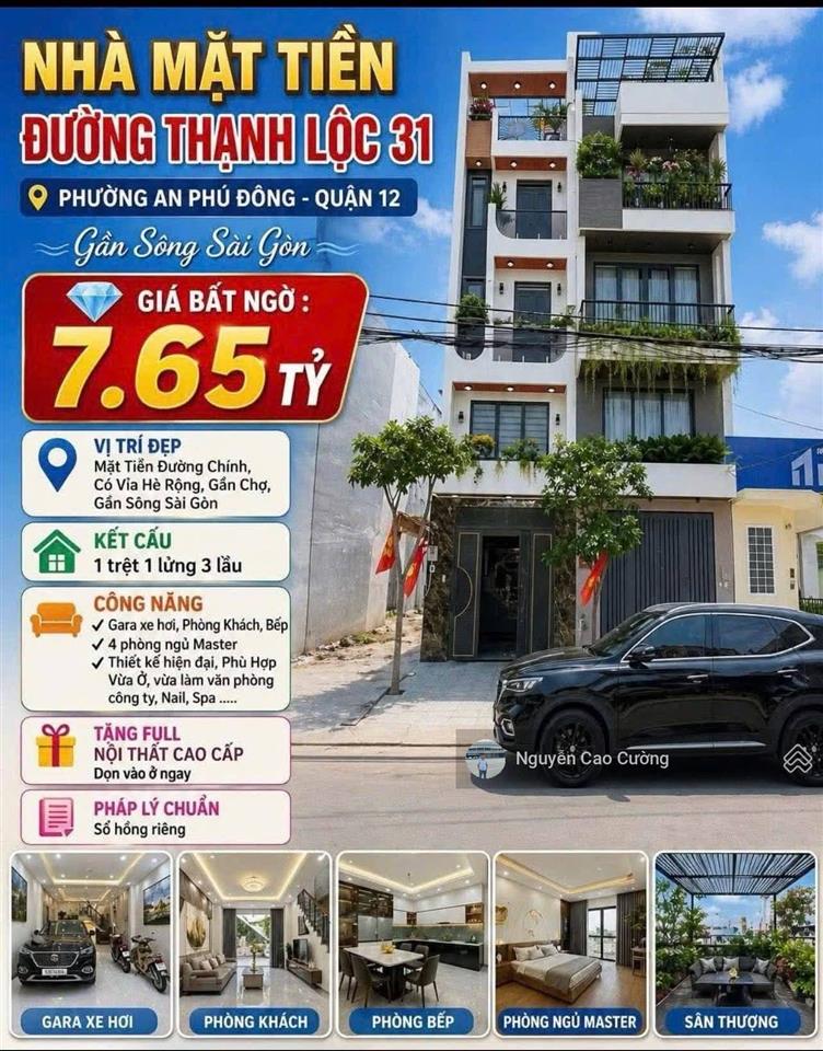 Nhà mặt tiền 4x13m 1lững 3 lầu thạnh lộc 31 đường 12m kinh doanh mở văn phòng công ty gần ngã tư ga