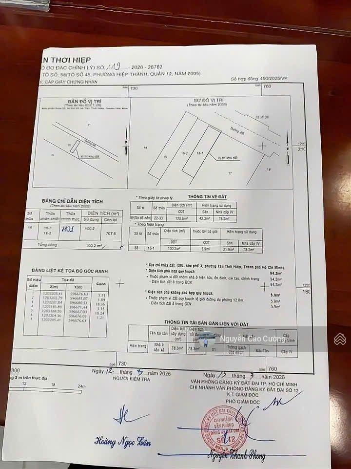 Bán đất có nhà cũ 5,2x20m hiệp thành 06 gần 3 trường học, chợ hiệp thành