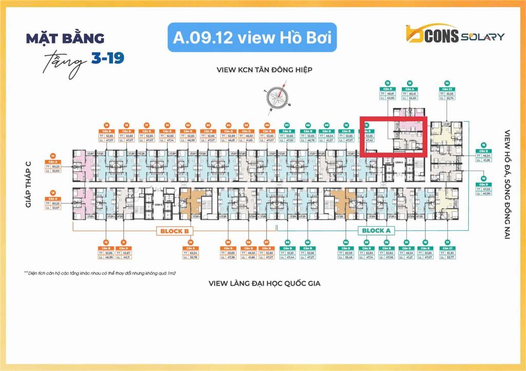 View trực diện hồ bơi & công viên  2pn tầng 9 đẹp nhất bcons solary chỉ 1.770 tỷ bao sang tên