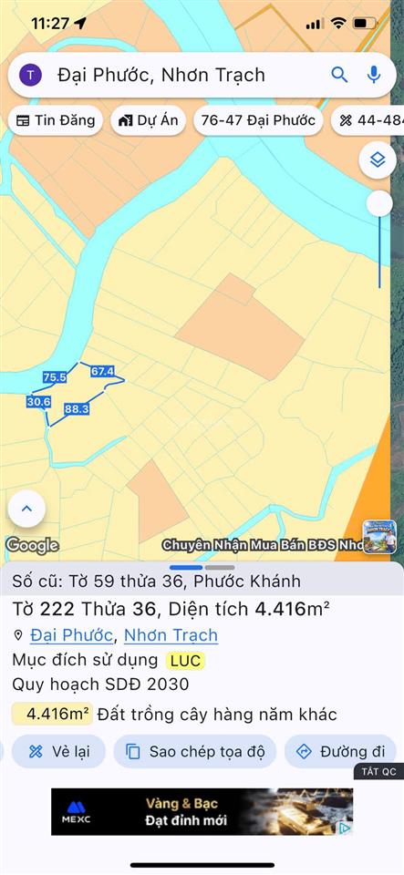 Quỹ đất hiếm còn sót lại tại nhơn trạch hơn 1ha đất ven rạch giá chỉ 1 triệu/m²