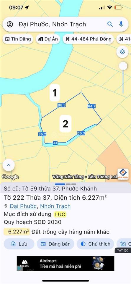 Quỹ đất hiếm còn sót lại tại nhơn trạch hơn 1ha đất ven rạch giá chỉ 1 triệu/m²